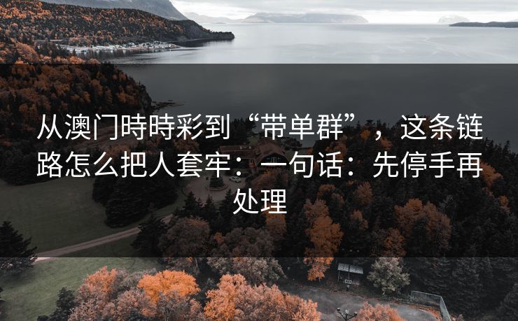 从澳门時時彩到“带单群”，这条链路怎么把人套牢：一句话：先停手再处理
